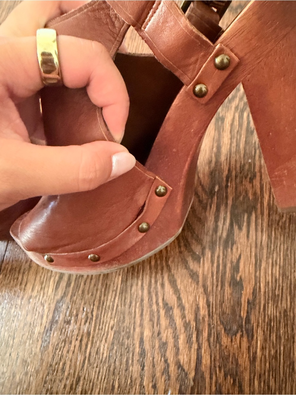 Vintage Ralph Lauren - Women's Brown Leather High Heel Clog Sandals - Picture 4 of 4